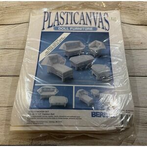 Vtg 1990 Bernat Plastic Canvas Doll's Wicker Furniture Set Kit Unopened TbP